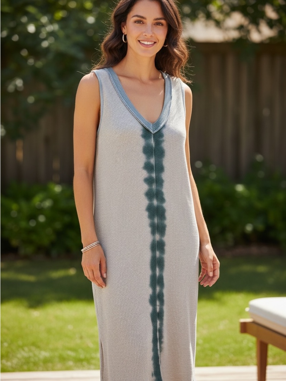 NWOT POL White Ribbed V-Neck Tank with Teal Center Stripe